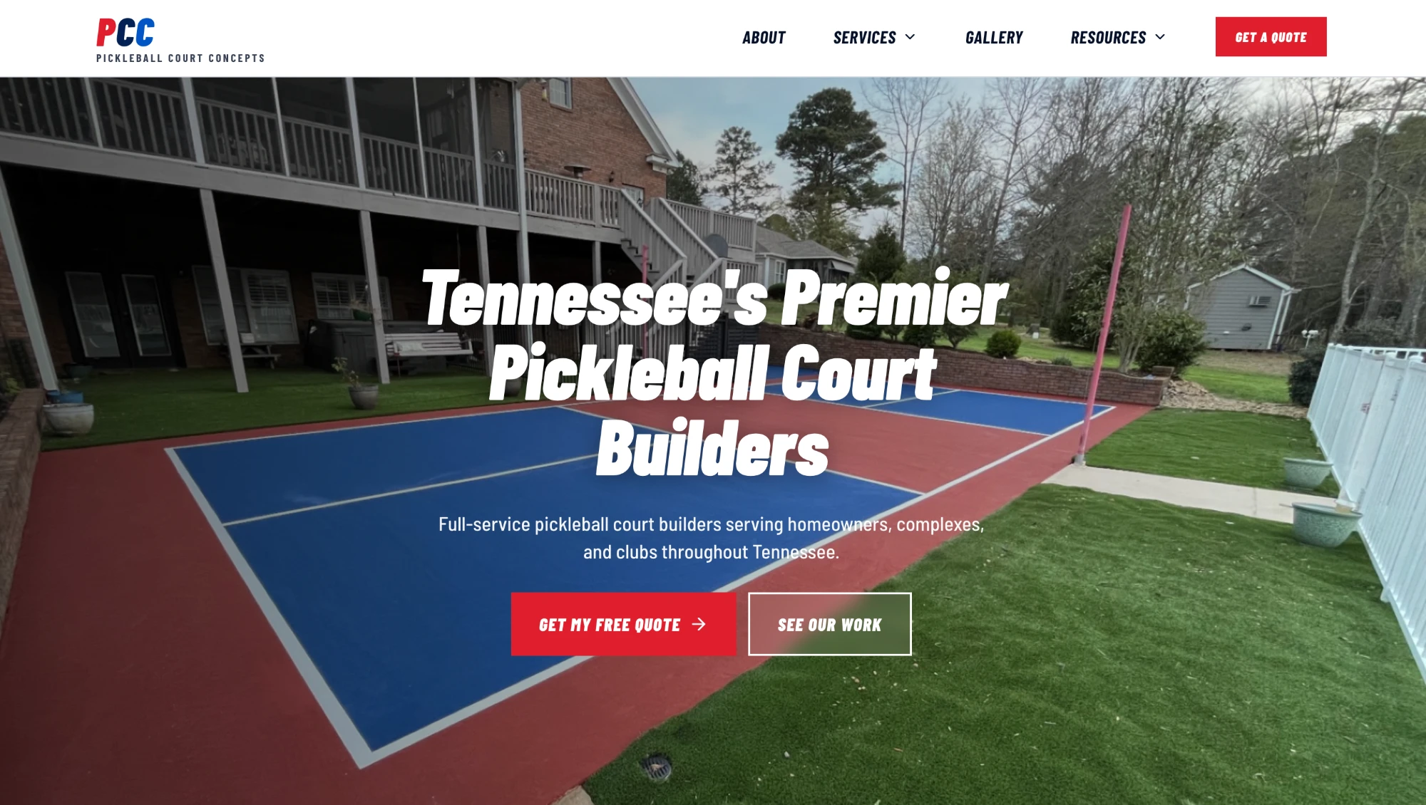 Pickleball Court Concepts website screenshot